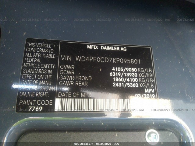 Photo 8 VIN: WD4PF0CD7KP095801 - MERCEDES-BENZ SPRINTER VAN 