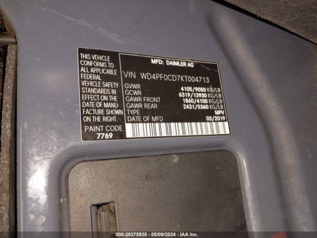 Photo 8 VIN: WD4PF0CD7KT004713 - MERCEDES-BENZ SPRINTER 2500 