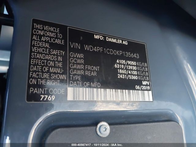 Photo 8 VIN: WD4PF1CD0KP135643 - MERCEDES-BENZ SPRINTER 