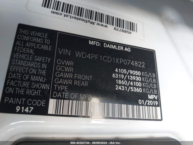 Photo 8 VIN: WD4PF1CD1KP074822 - MERCEDES-BENZ SPRINTER 