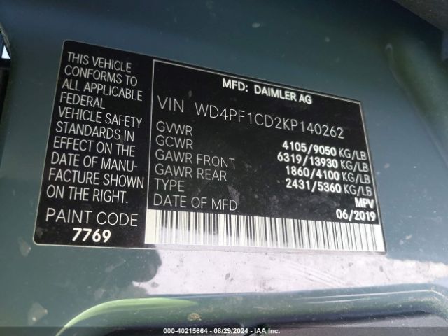 Photo 8 VIN: WD4PF1CD2KP140262 - MERCEDES-BENZ SPRINTER 