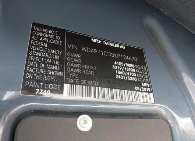 Photo 8 VIN: WD4PF1CD3KP124670 - MERCEDES-BENZ SPRINTER VAN 