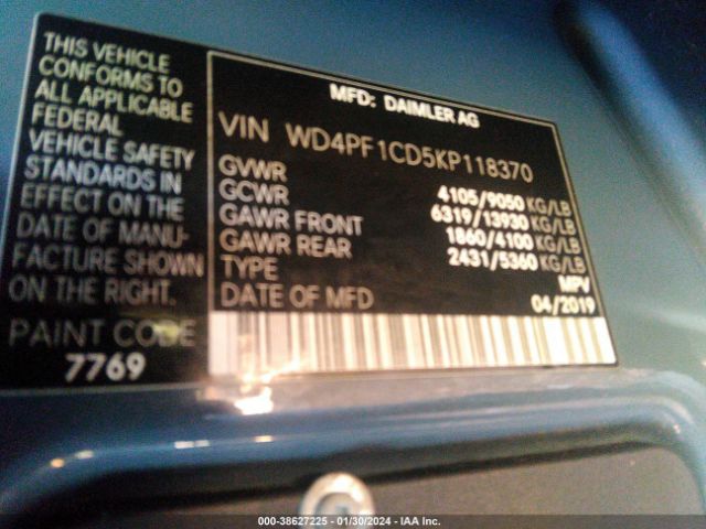 Photo 8 VIN: WD4PF1CD5KP118370 - MERCEDES-BENZ SPRINTER 2500 