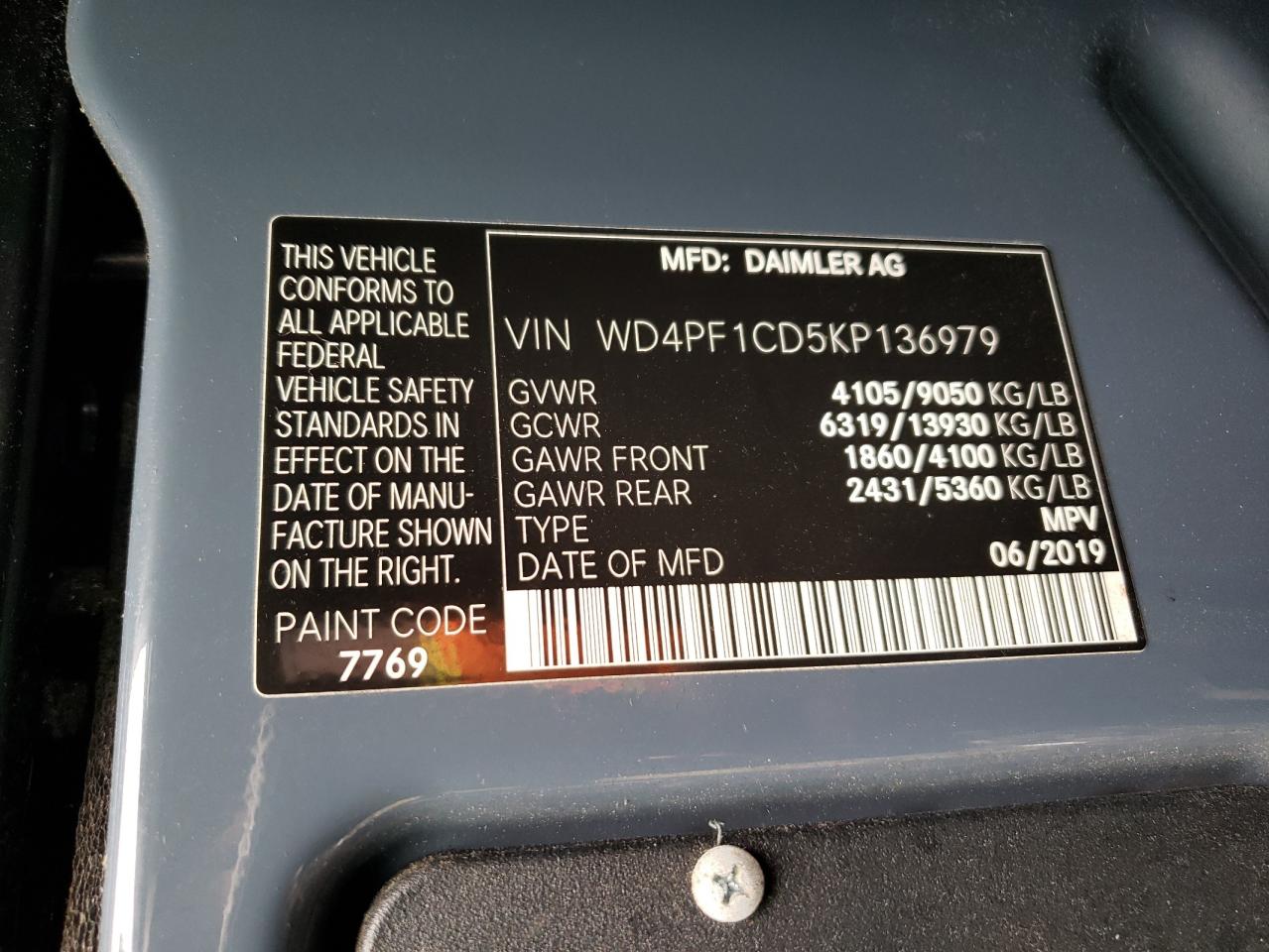 Photo 12 VIN: WD4PF1CD5KP136979 - MERCEDES-BENZ SPRINTER 