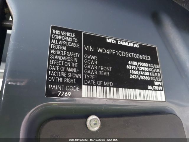 Photo 8 VIN: WD4PF1CD5KT006823 - MERCEDES-BENZ SPRINTER 