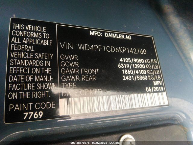 Photo 8 VIN: WD4PF1CD6KP142760 - MERCEDES-BENZ SPRINTER 