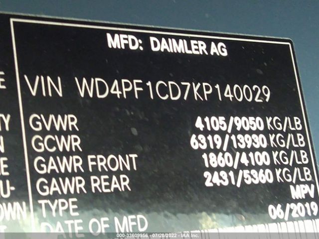 Photo 8 VIN: WD4PF1CD7KP140029 - MERCEDES-BENZ SPRINTER VAN 