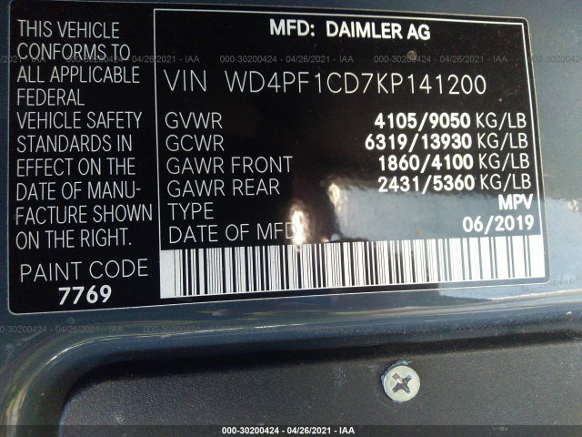 Photo 8 VIN: WD4PF1CD7KP141200 - MERCEDES-BENZ SPRINTER VAN 