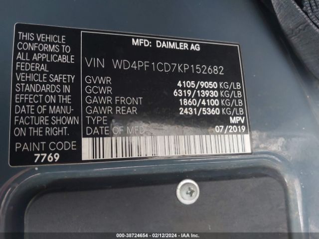 Photo 8 VIN: WD4PF1CD7KP152682 - MERCEDES-BENZ SPRINTER 2500 