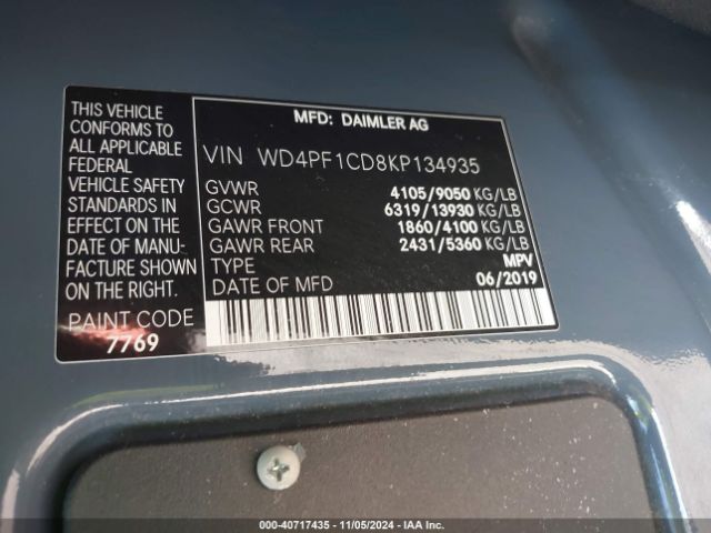 Photo 8 VIN: WD4PF1CD8KP134935 - MERCEDES-BENZ SPRINTER 