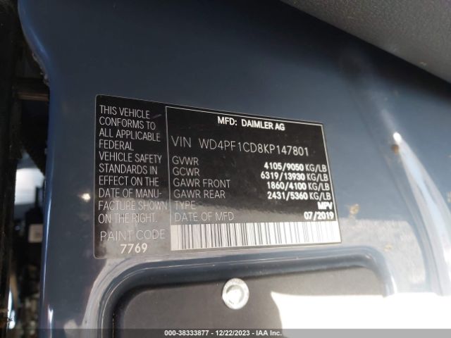 Photo 8 VIN: WD4PF1CD8KP147801 - MERCEDES-BENZ SPRINTER 2500 