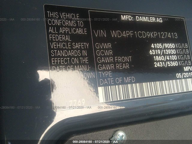 Photo 8 VIN: WD4PF1CD9KP127413 - MERCEDES-BENZ SPRINTER VAN 