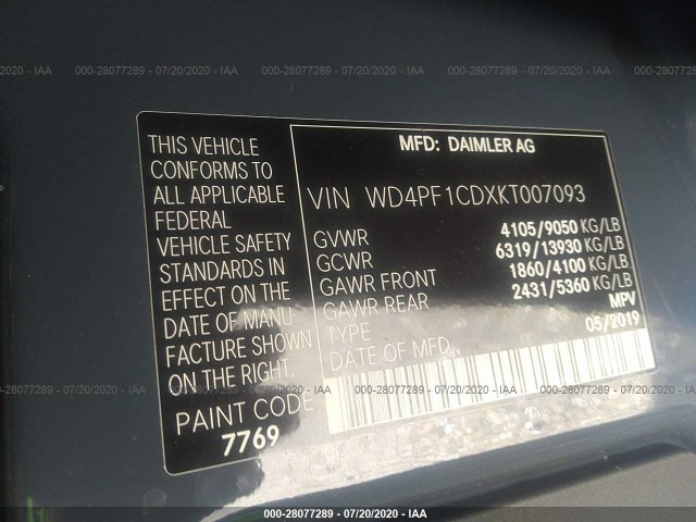 Photo 8 VIN: WD4PF1CDXKT007093 - MERCEDES-BENZ SPRINTER VAN 