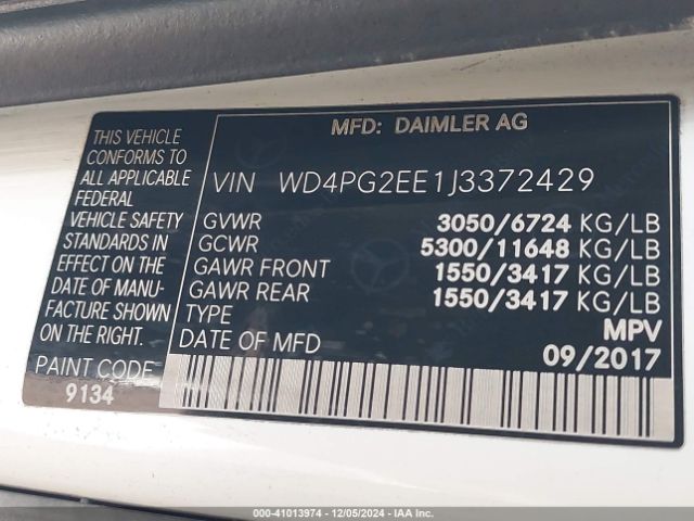 Photo 8 VIN: WD4PG2EE1J3372429 - MERCEDES-BENZ METRIS 