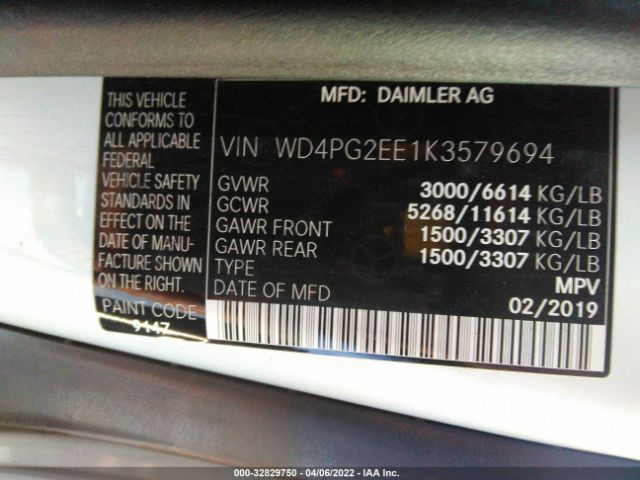 Photo 8 VIN: WD4PG2EE1K3579694 - MERCEDES-BENZ METRIS PASSENGER VAN 