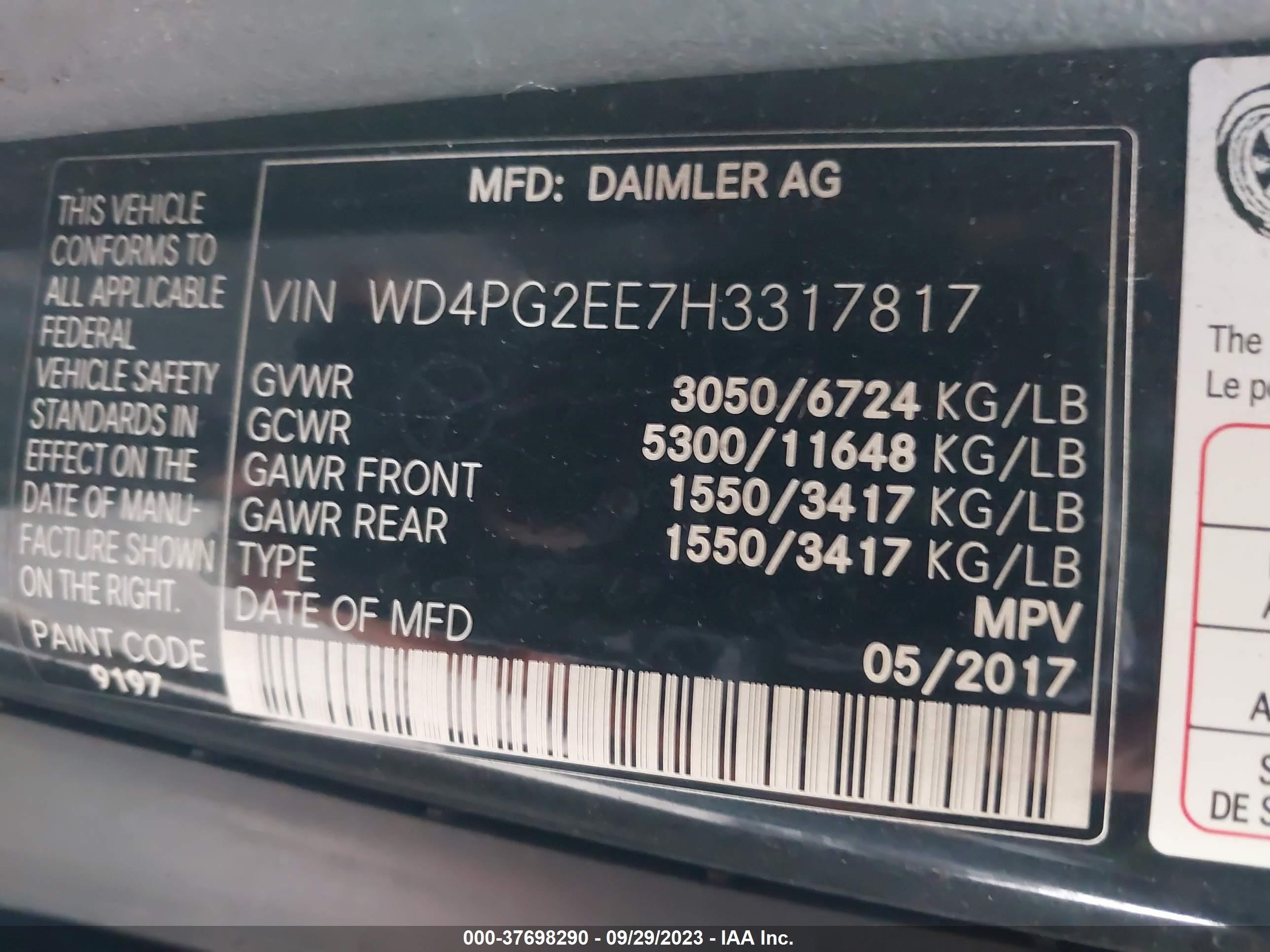 Photo 8 VIN: WD4PG2EE7H3317817 - MERCEDES-BENZ METRIS PASSENGER VAN 