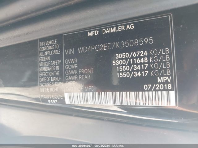 Photo 8 VIN: WD4PG2EE7K3508595 - MERCEDES-BENZ METRIS 