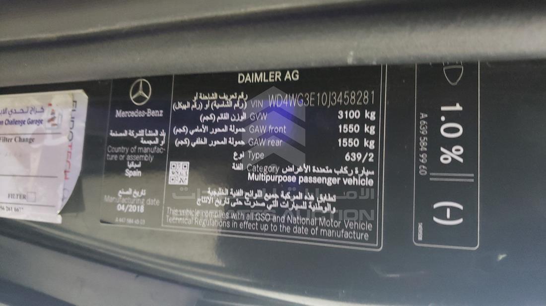 Photo 3 VIN: WD4WG3E10J3458281 - MERCEDES V 