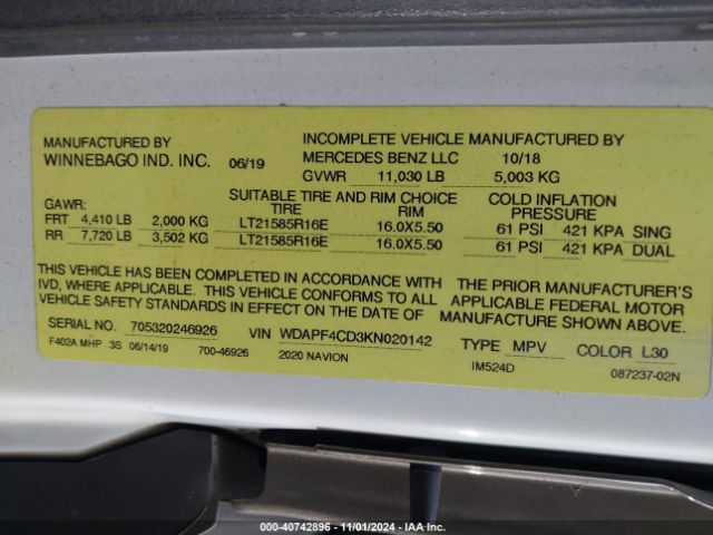 Photo 8 VIN: WDAPF4CD3KN020142 - MERCEDES-BENZ SPRINTER 