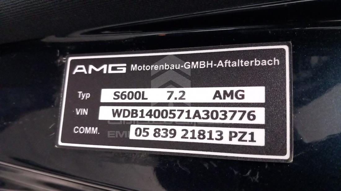 Photo 3 VIN: WDB1400571A303776 - MERCEDES S 600 