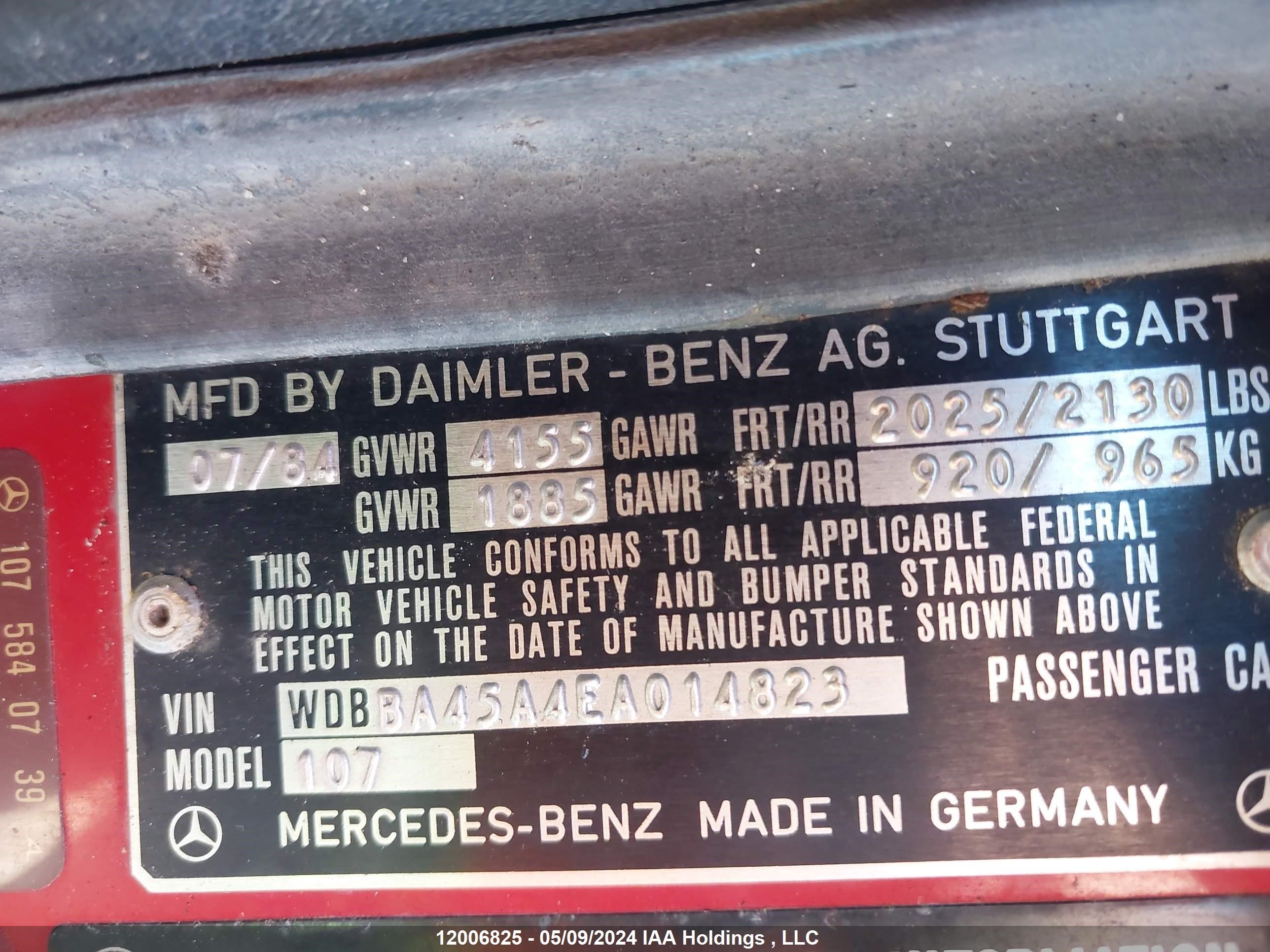 Photo 8 VIN: WDBBA45A4EA014823 - MERCEDES-BENZ NULL 