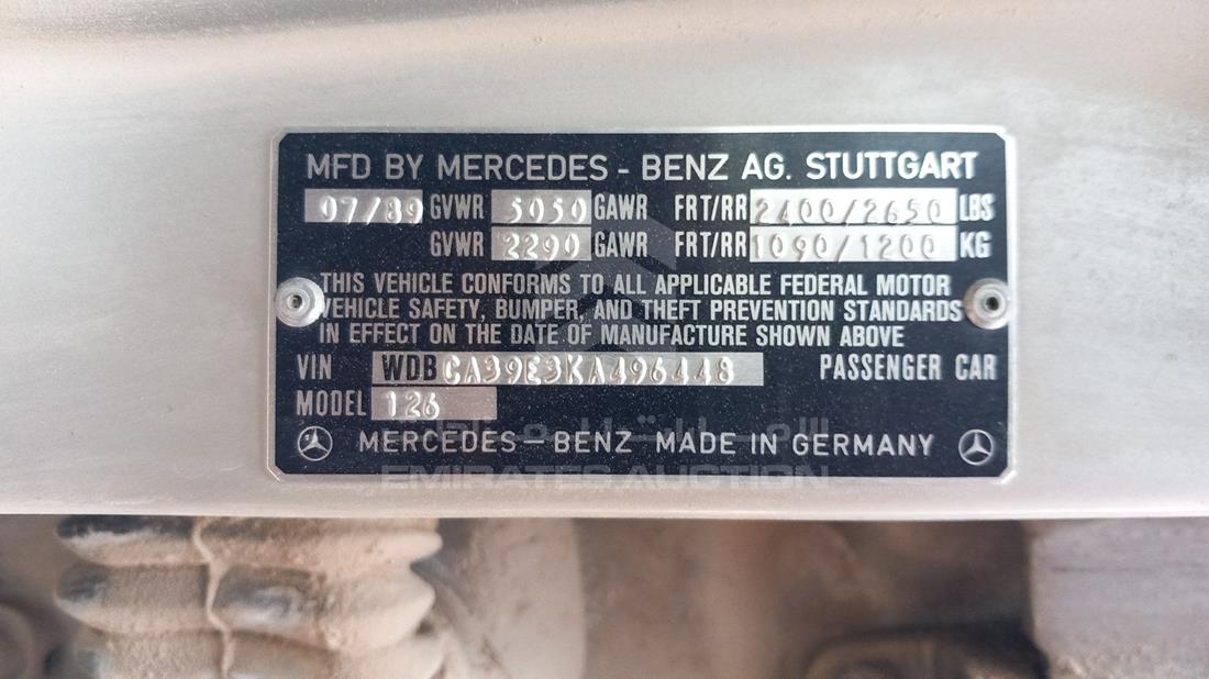 Photo 1 VIN: WDBCA39E3KA496448 - MERCEDES SEL 560 