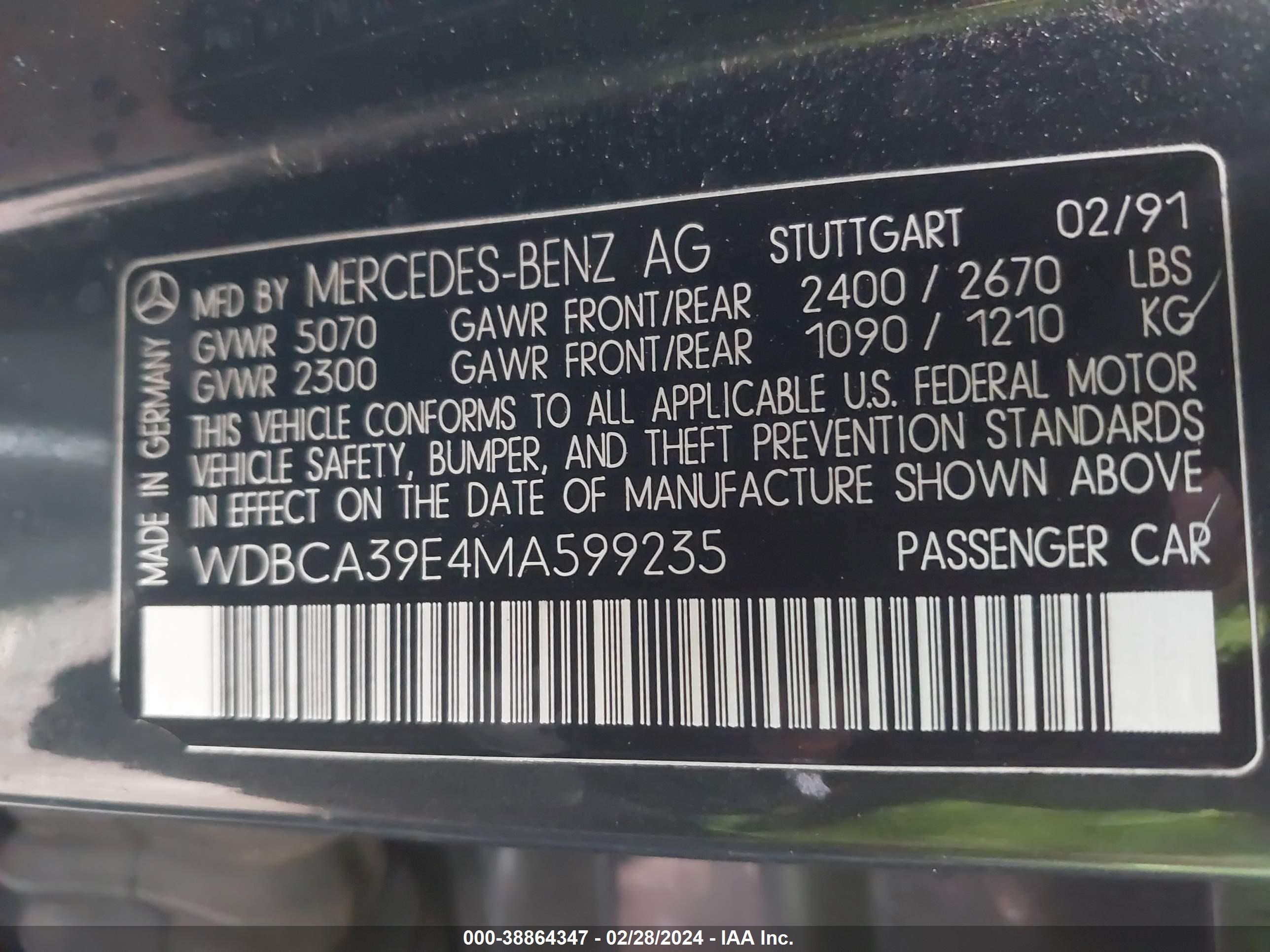 Photo 8 VIN: WDBCA39E4MA599235 - MERCEDES-BENZ NULL 