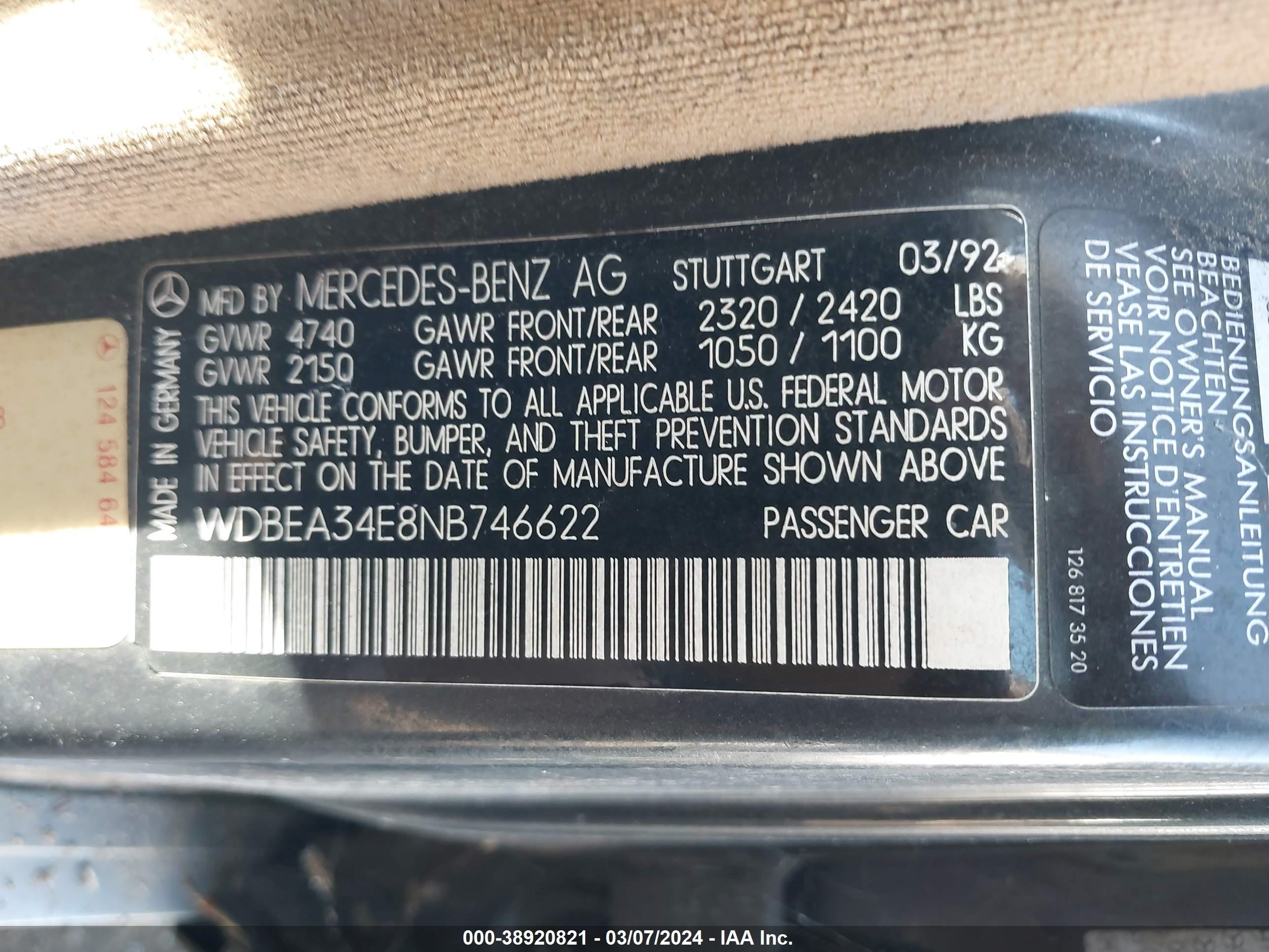 Photo 8 VIN: WDBEA34E8NB746622 - MERCEDES-BENZ NULL 