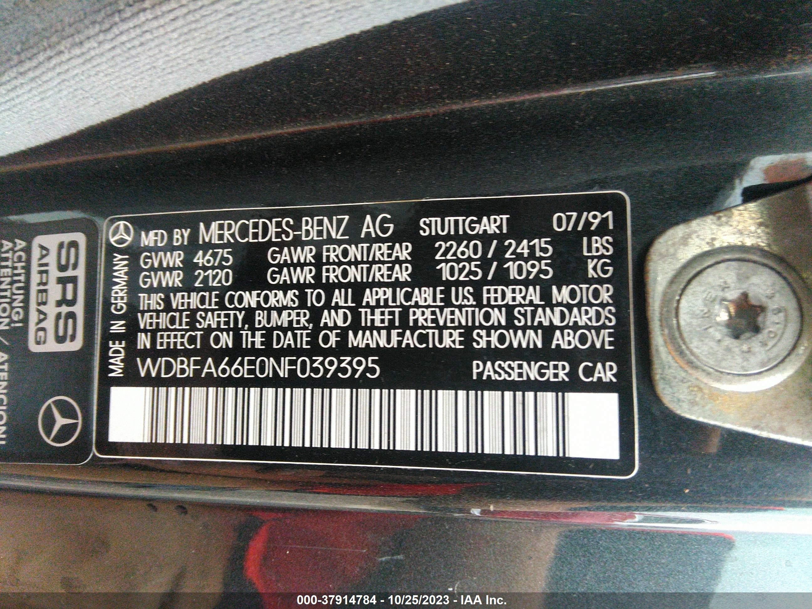 Photo 8 VIN: WDBFA66E0NF039395 - MERCEDES-BENZ NULL 