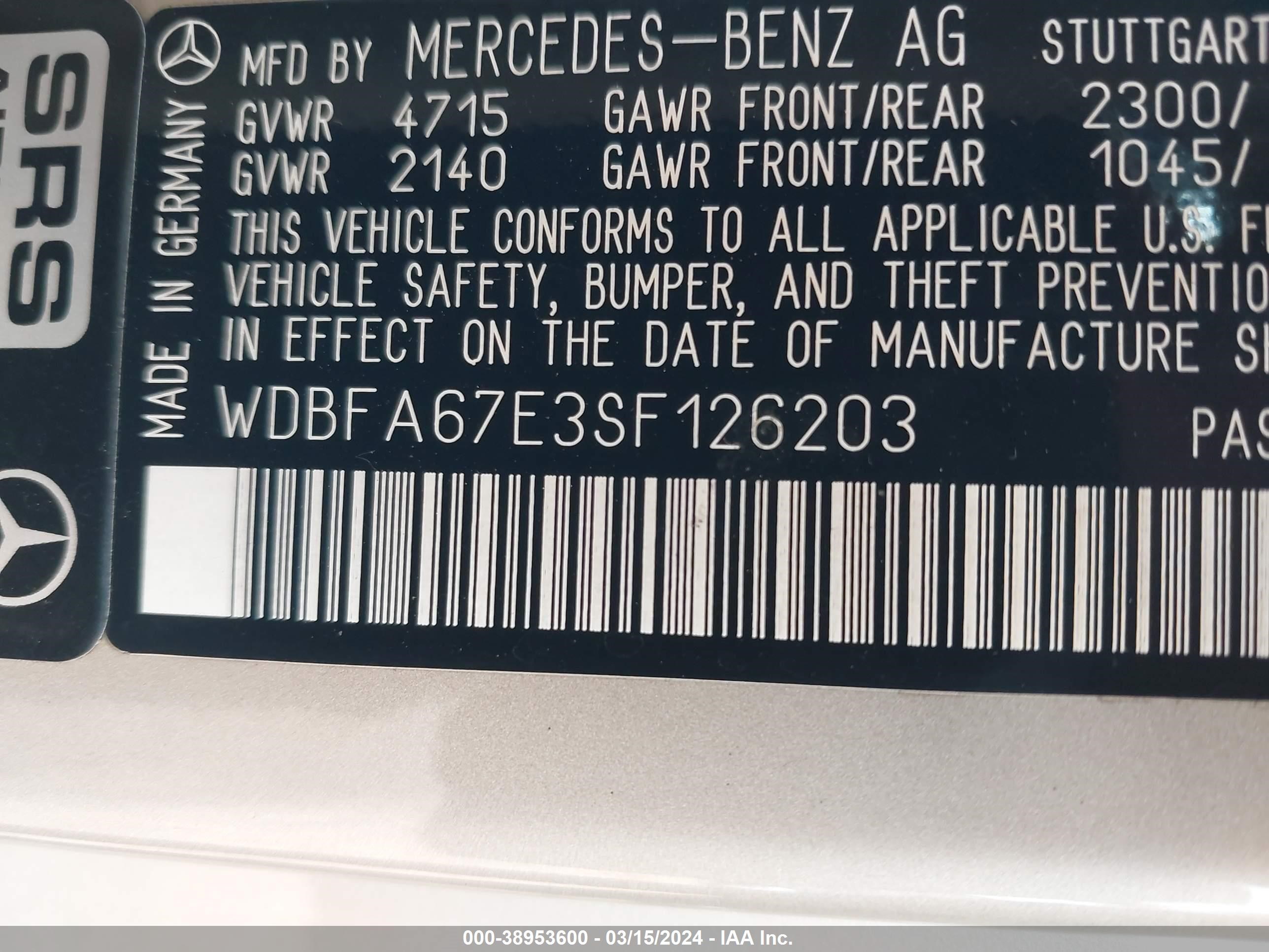 Photo 8 VIN: WDBFA67E3SF126203 - MERCEDES-BENZ NULL 