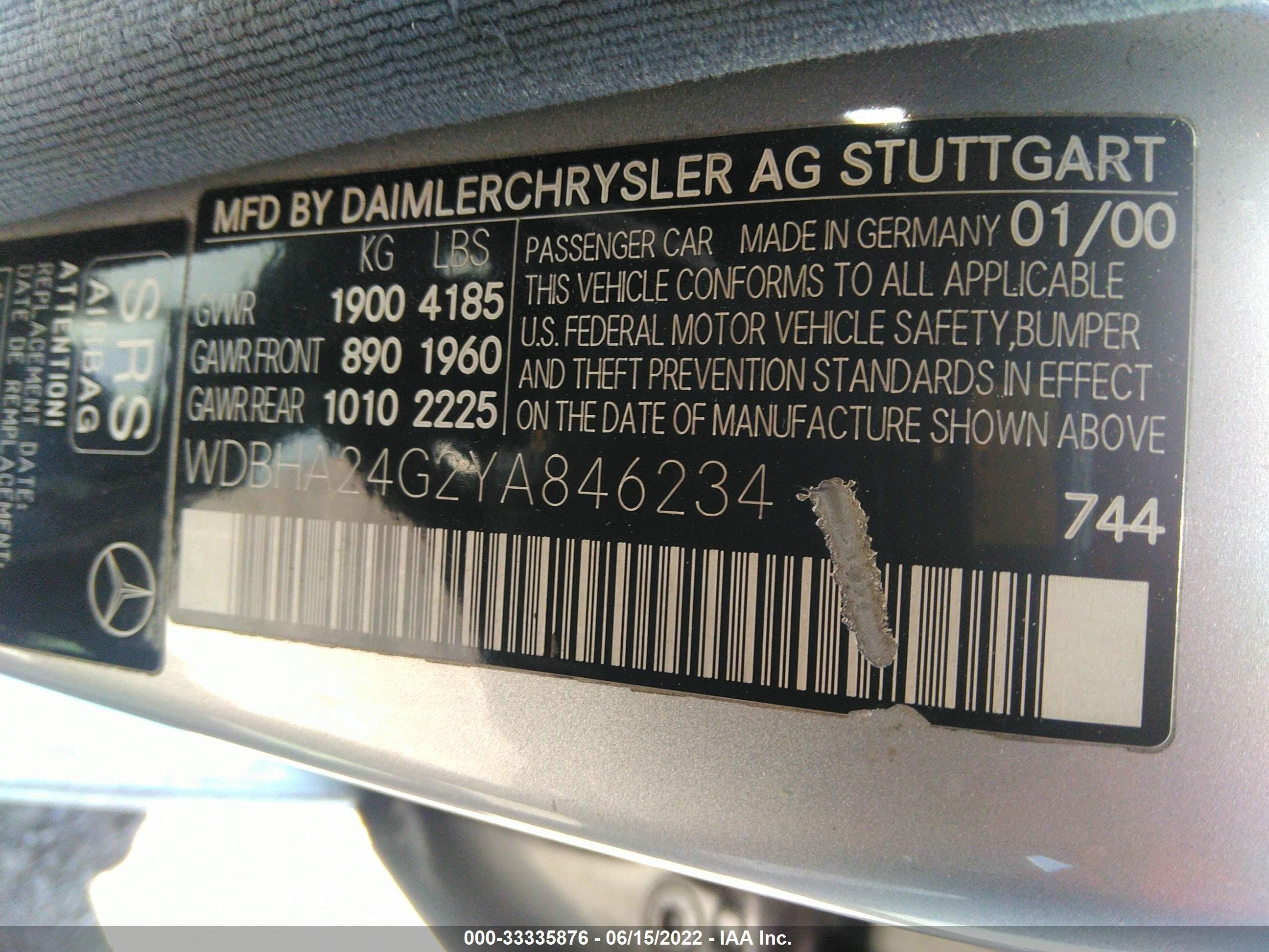 Photo 8 VIN: WDBHA24G2YA846234 - MERCEDES-BENZ C-KLASSE 