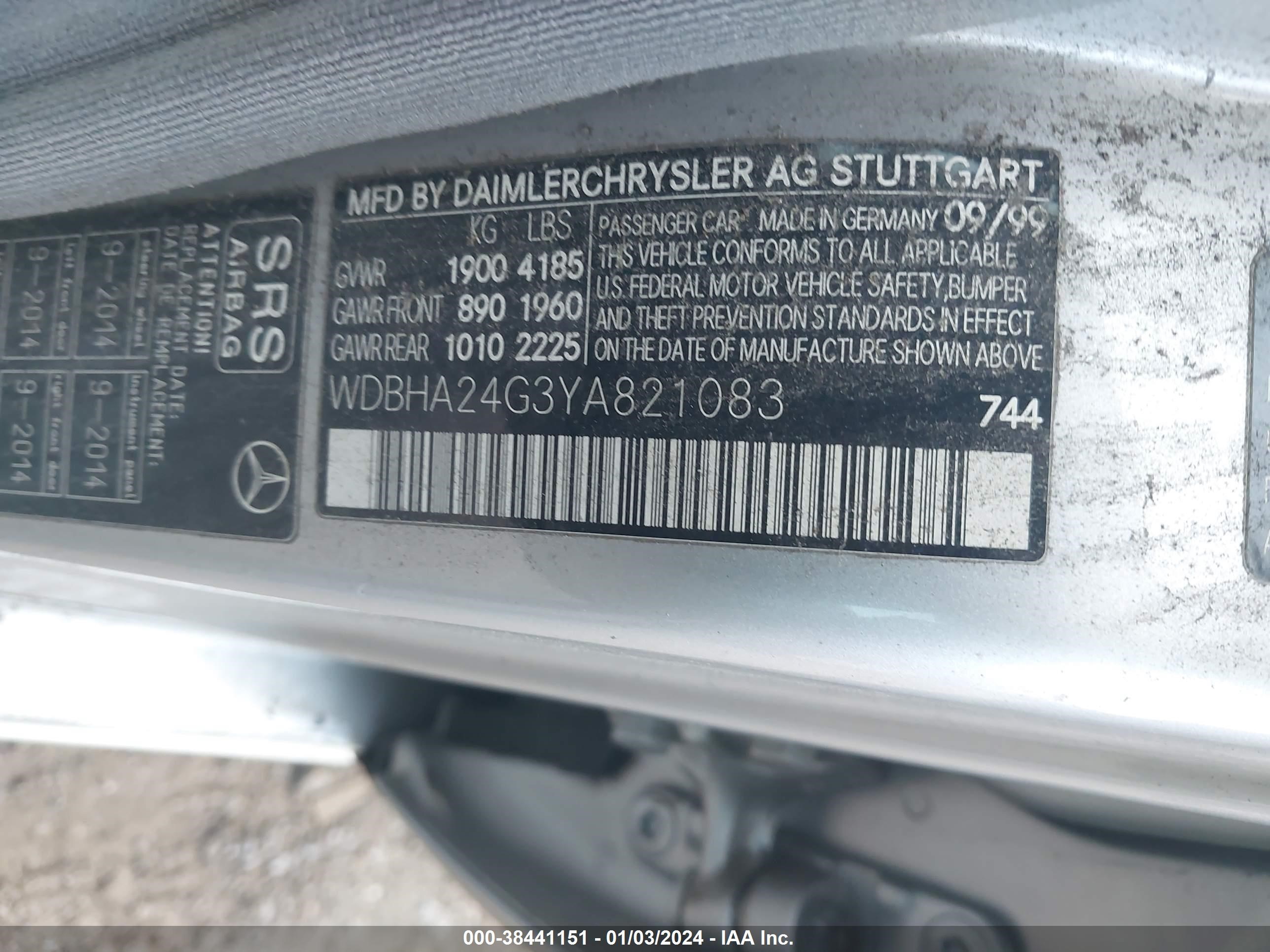 Photo 8 VIN: WDBHA24G3YA821083 - MERCEDES-BENZ C-KLASSE 