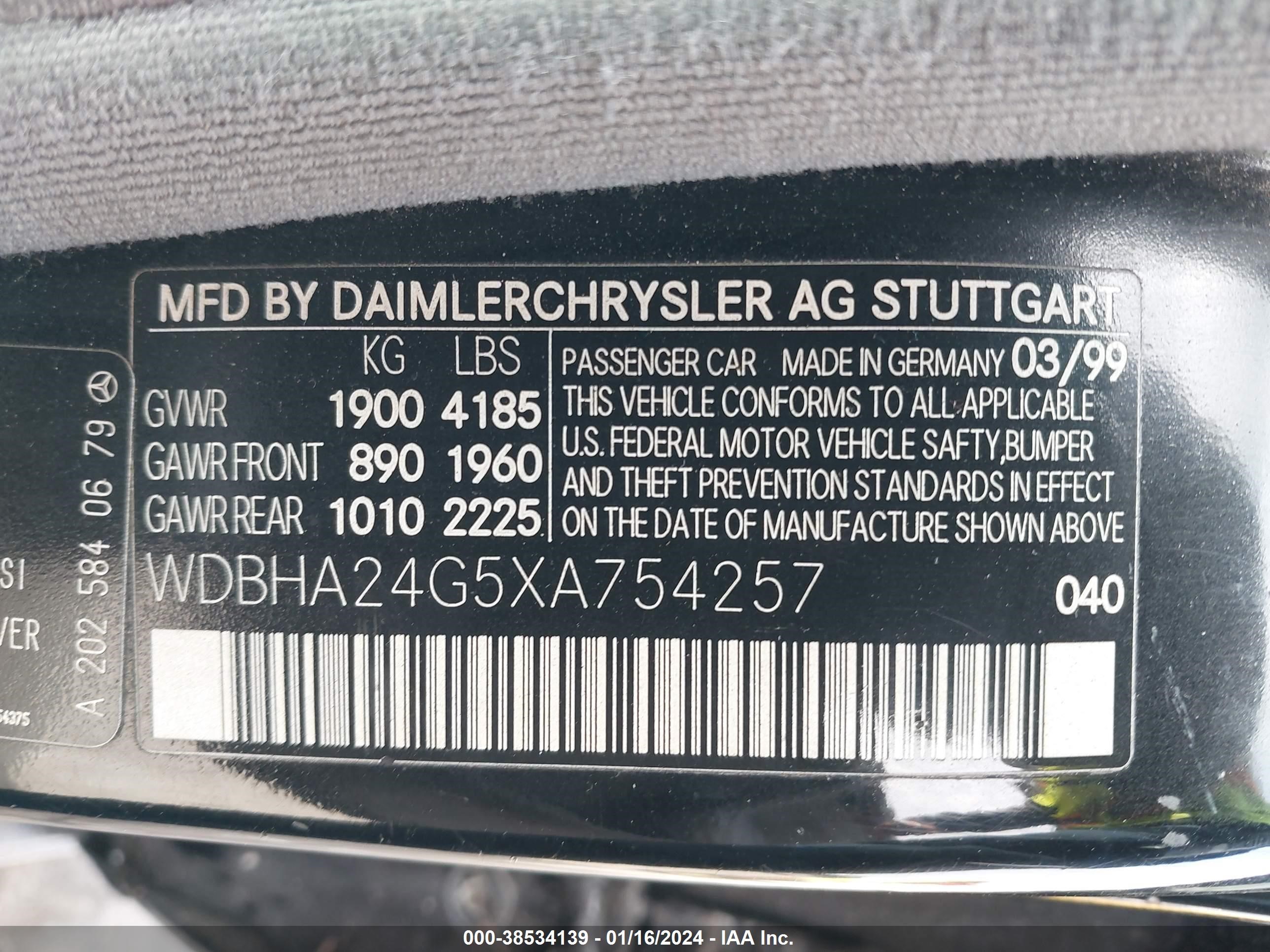 Photo 8 VIN: WDBHA24G5XA754257 - MERCEDES-BENZ C-KLASSE 