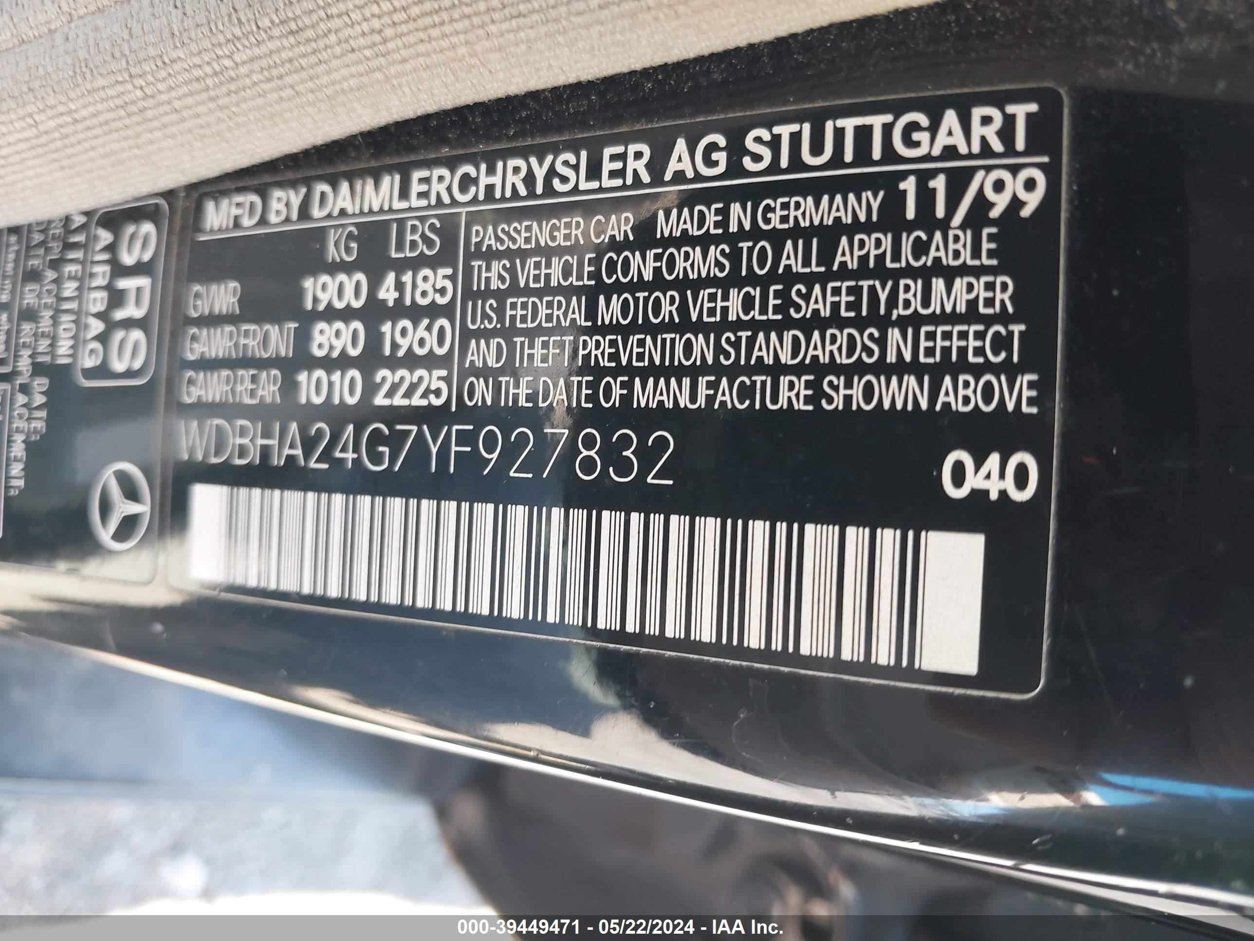 Photo 8 VIN: WDBHA24G7YF927832 - MERCEDES-BENZ NULL 