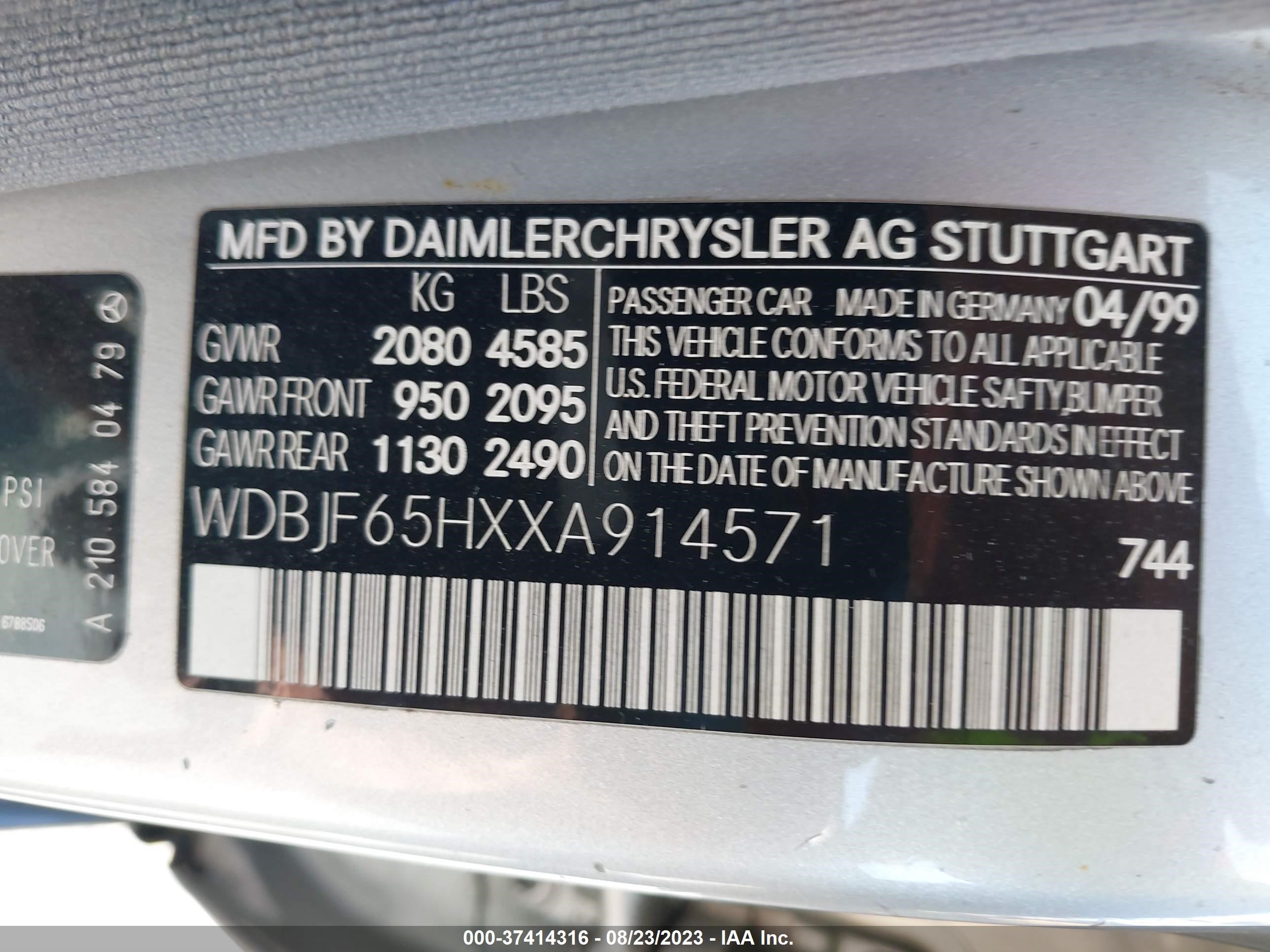 Photo 8 VIN: WDBJF65HXXA914571 - MERCEDES-BENZ E-KLASSE 