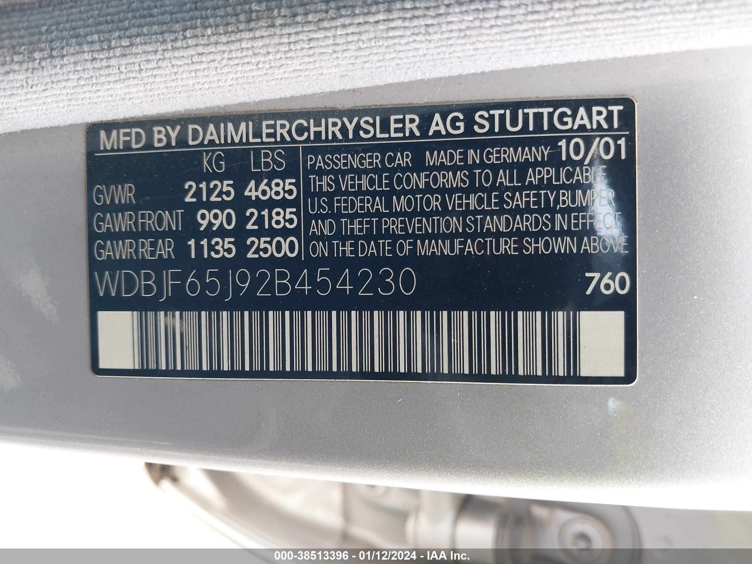 Photo 8 VIN: WDBJF65J92B454230 - MERCEDES-BENZ E-KLASSE 