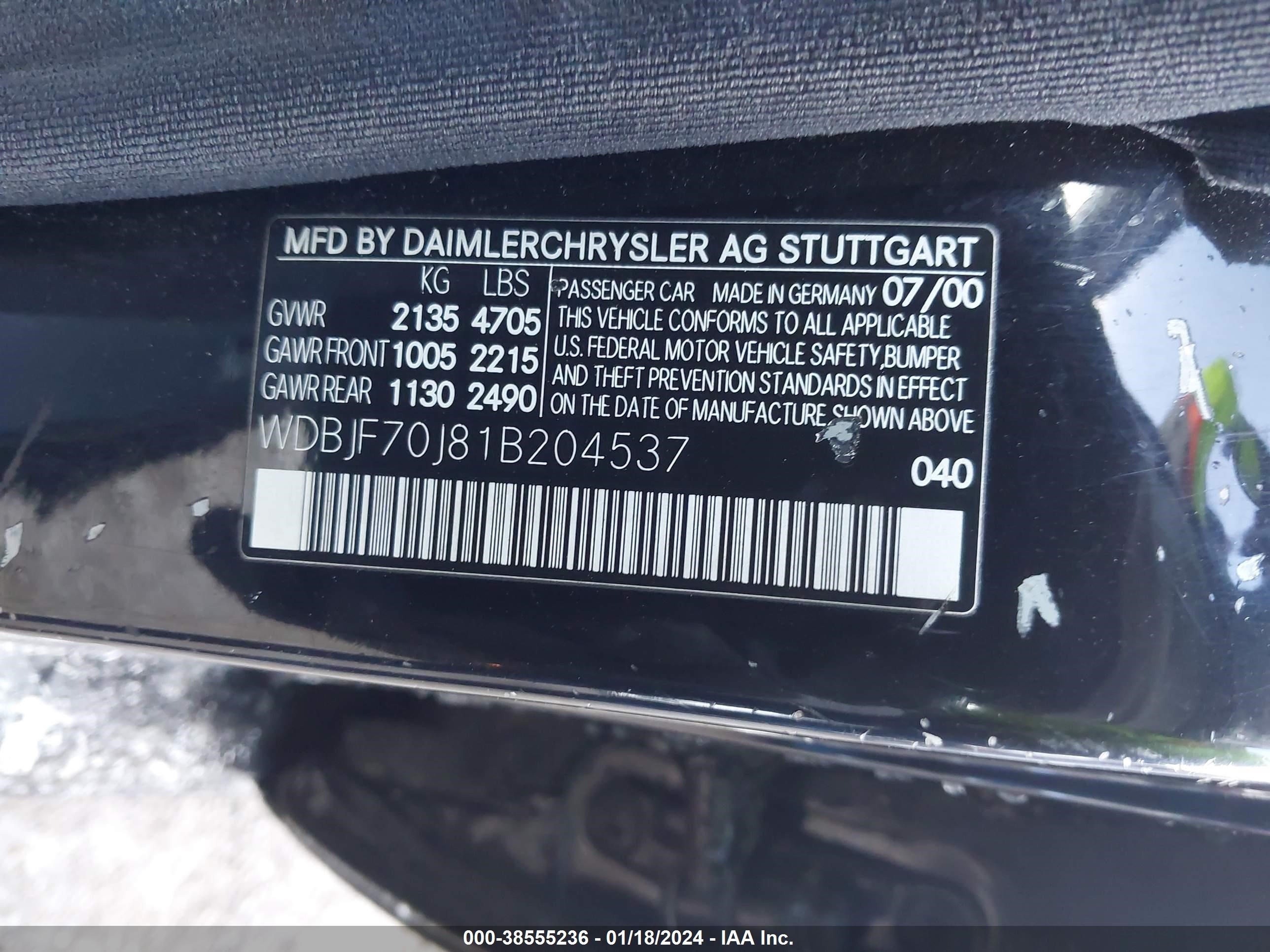 Photo 8 VIN: WDBJF70J81B204537 - MERCEDES-BENZ E-KLASSE 