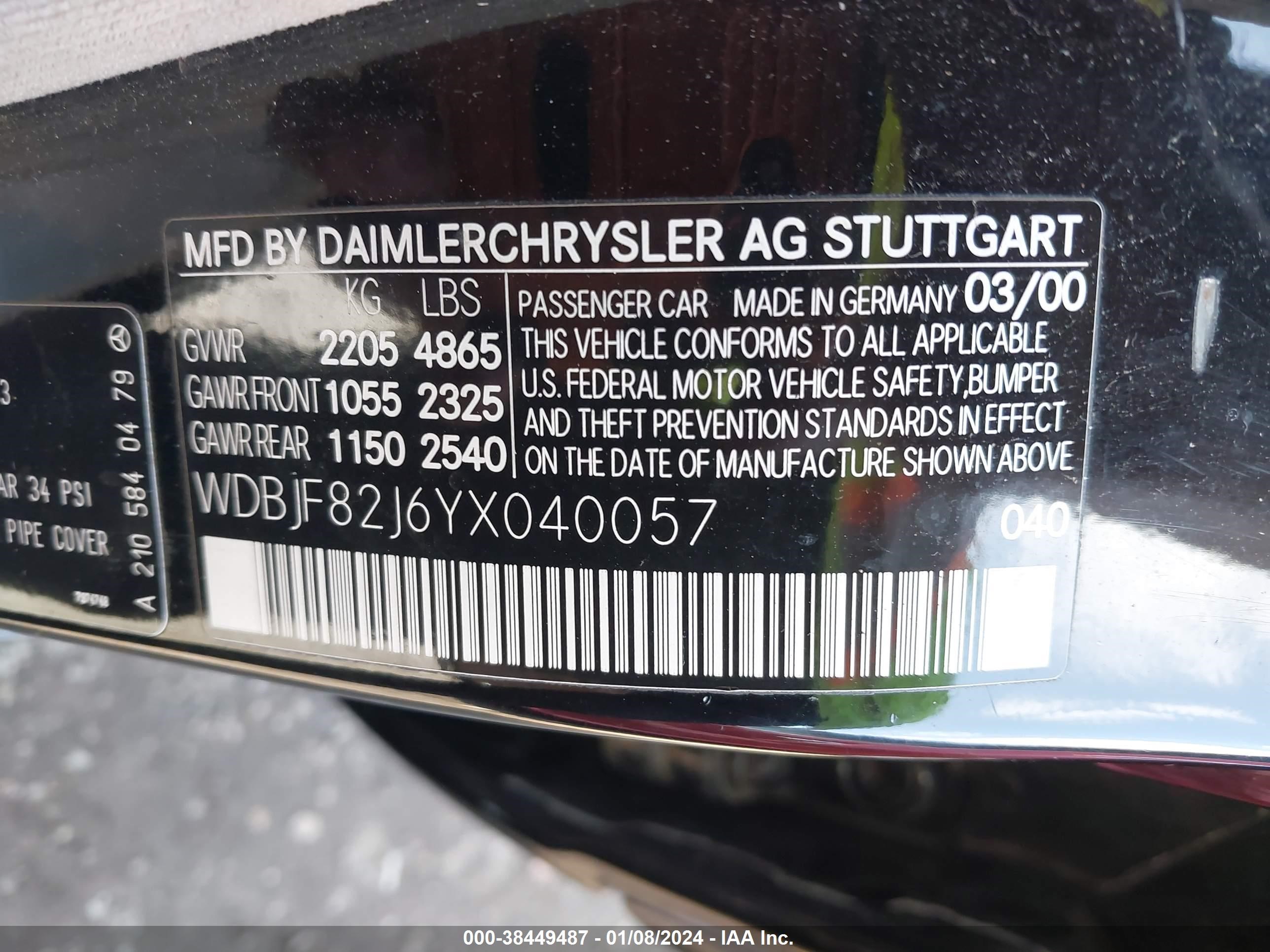 Photo 8 VIN: WDBJF82J6YX040057 - MERCEDES-BENZ E-KLASSE 