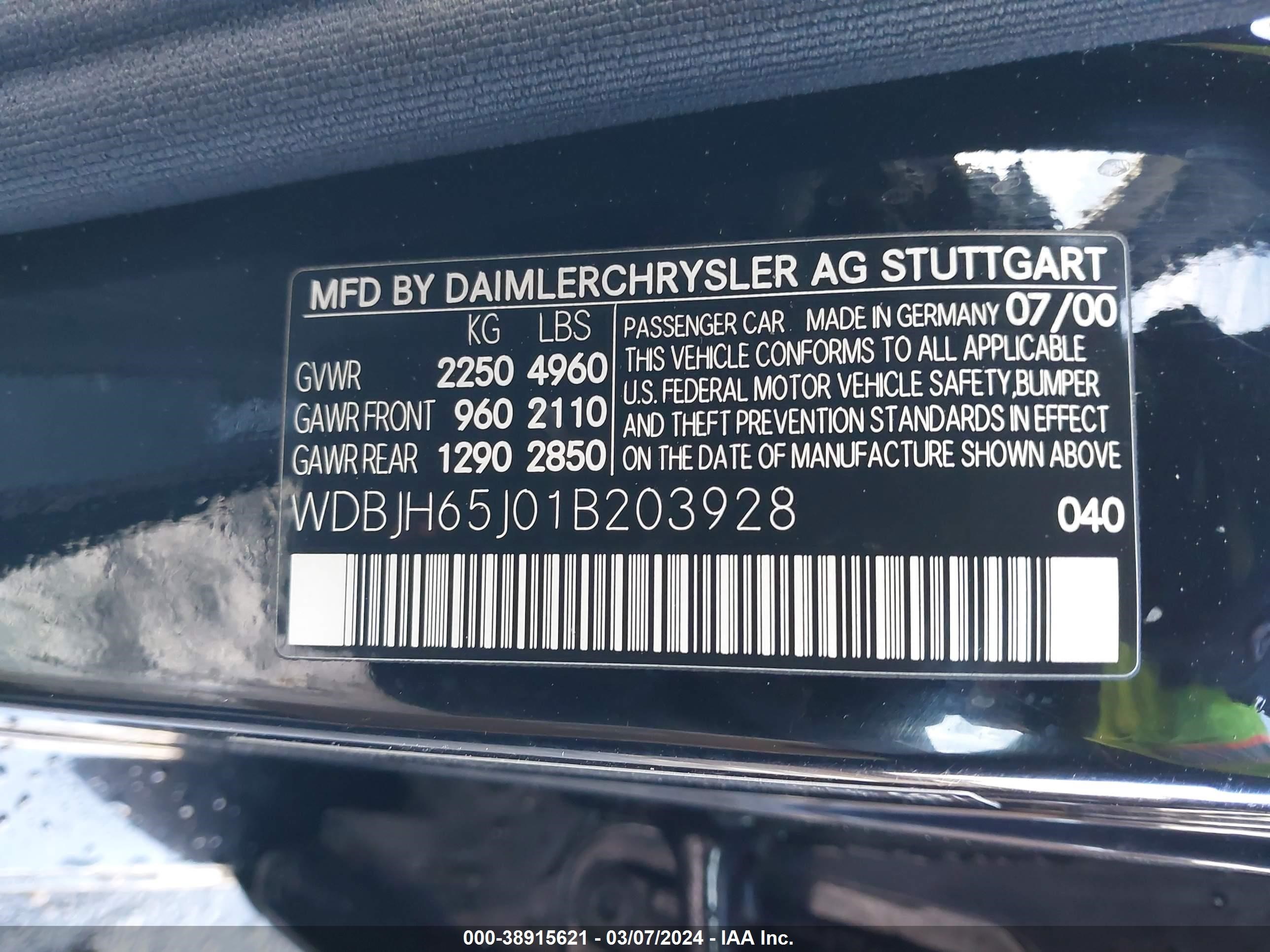 Photo 8 VIN: WDBJH65J01B203928 - MERCEDES-BENZ NULL 