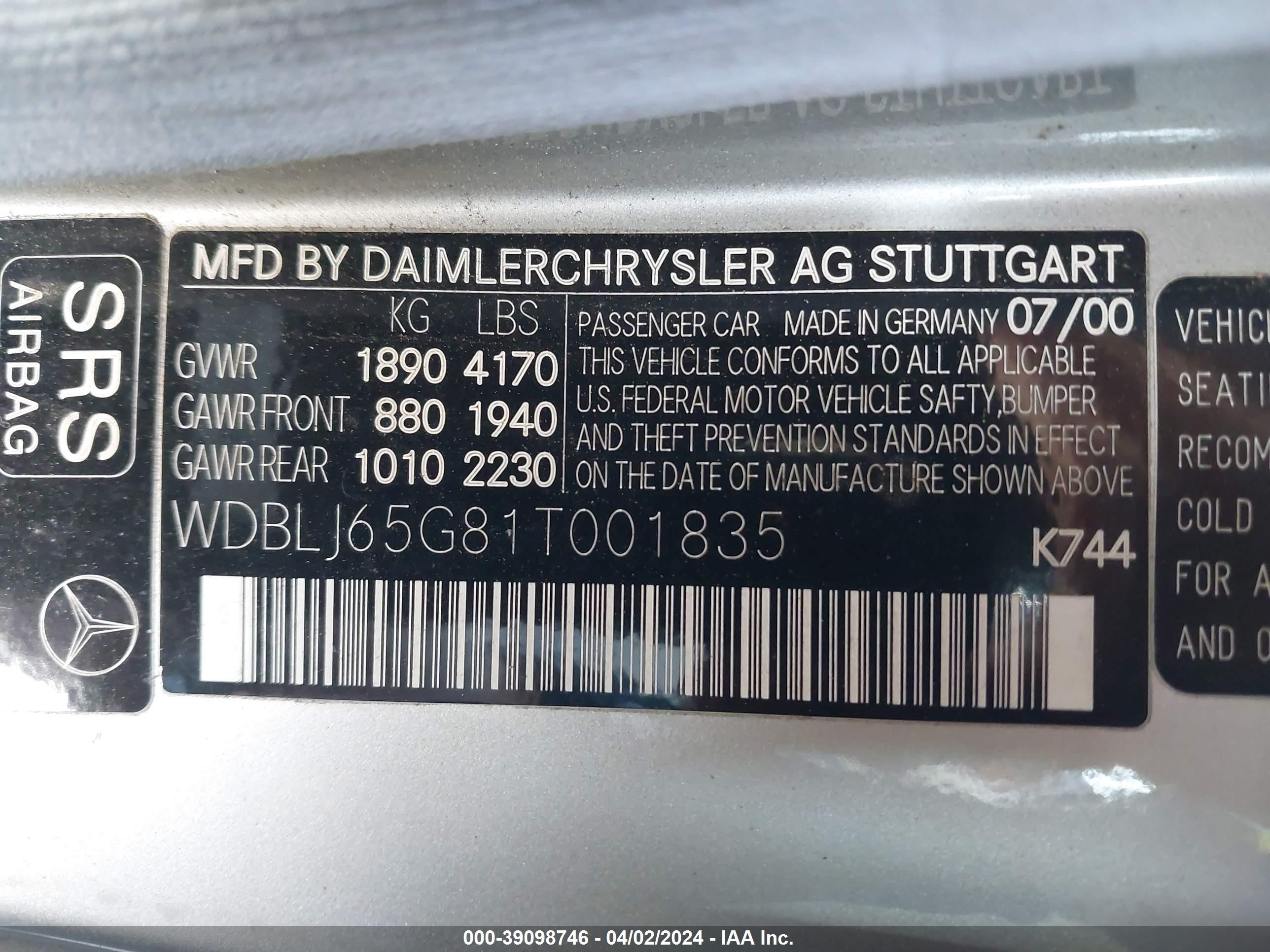 Photo 8 VIN: WDBLJ65G81T001835 - MERCEDES-BENZ CLK-KLASSE 