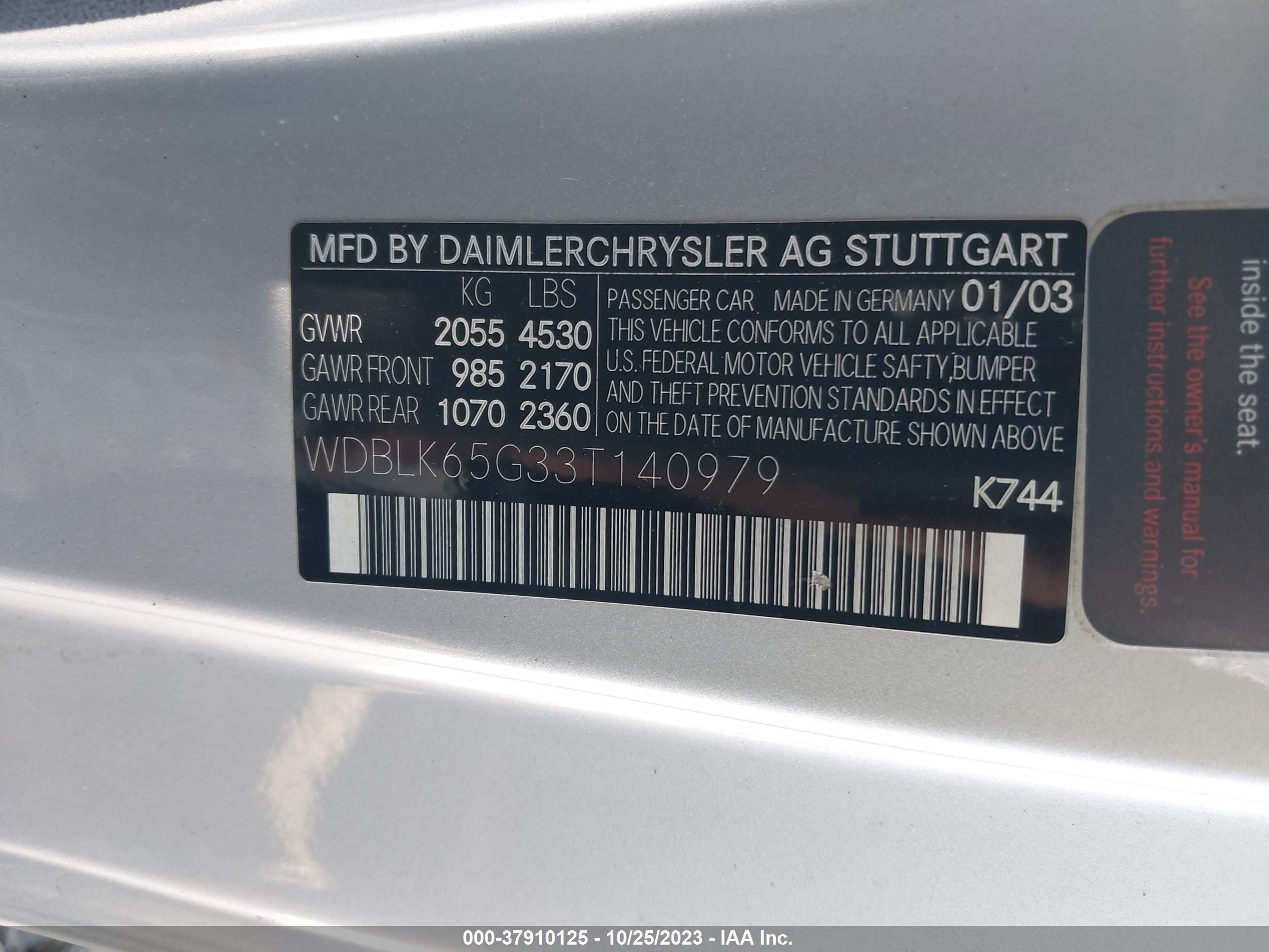 Photo 8 VIN: WDBLK65G33T140979 - MERCEDES-BENZ CLK-KLASSE 