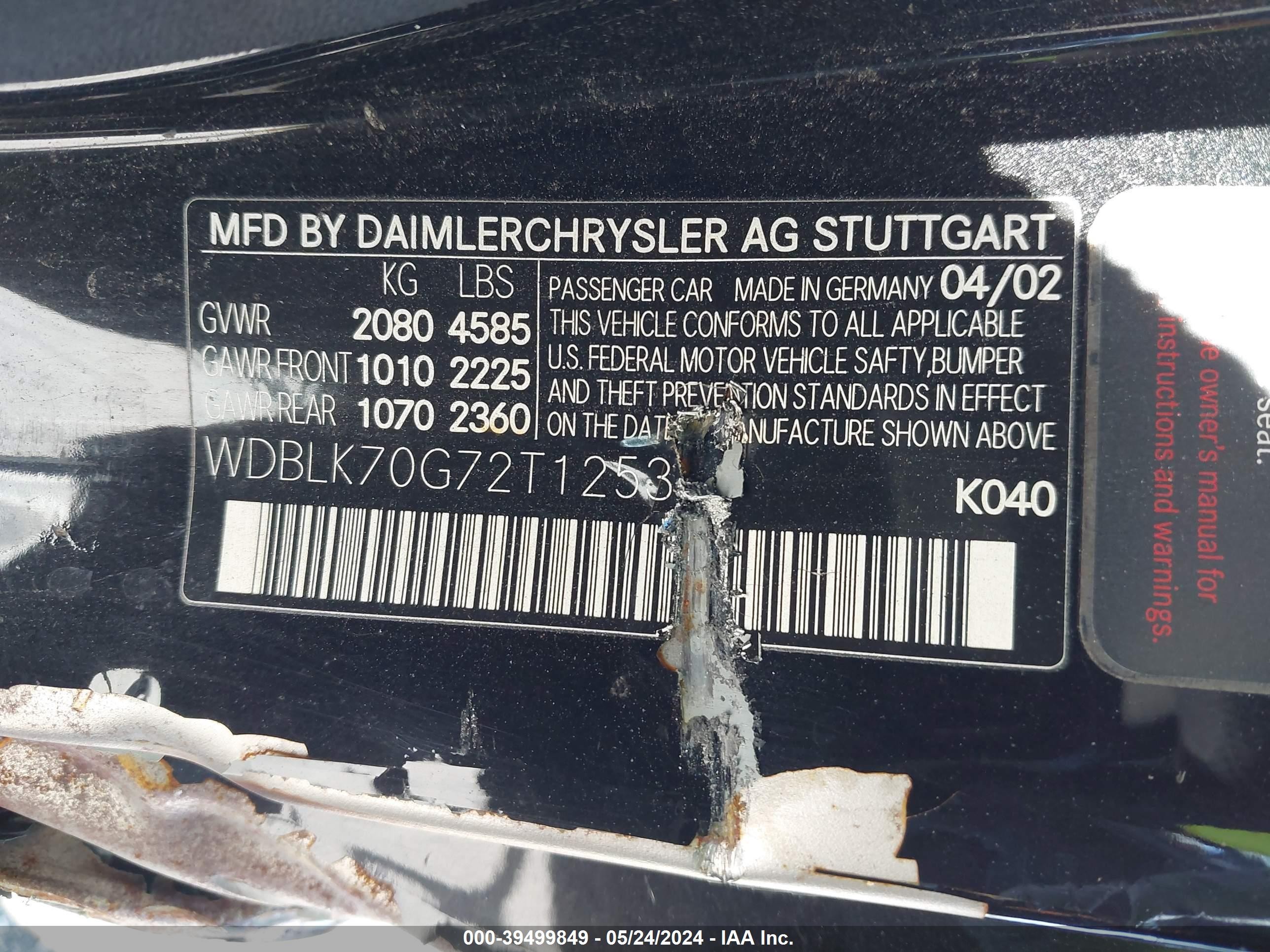 Photo 8 VIN: WDBLK70G72T125347 - MERCEDES-BENZ NULL 