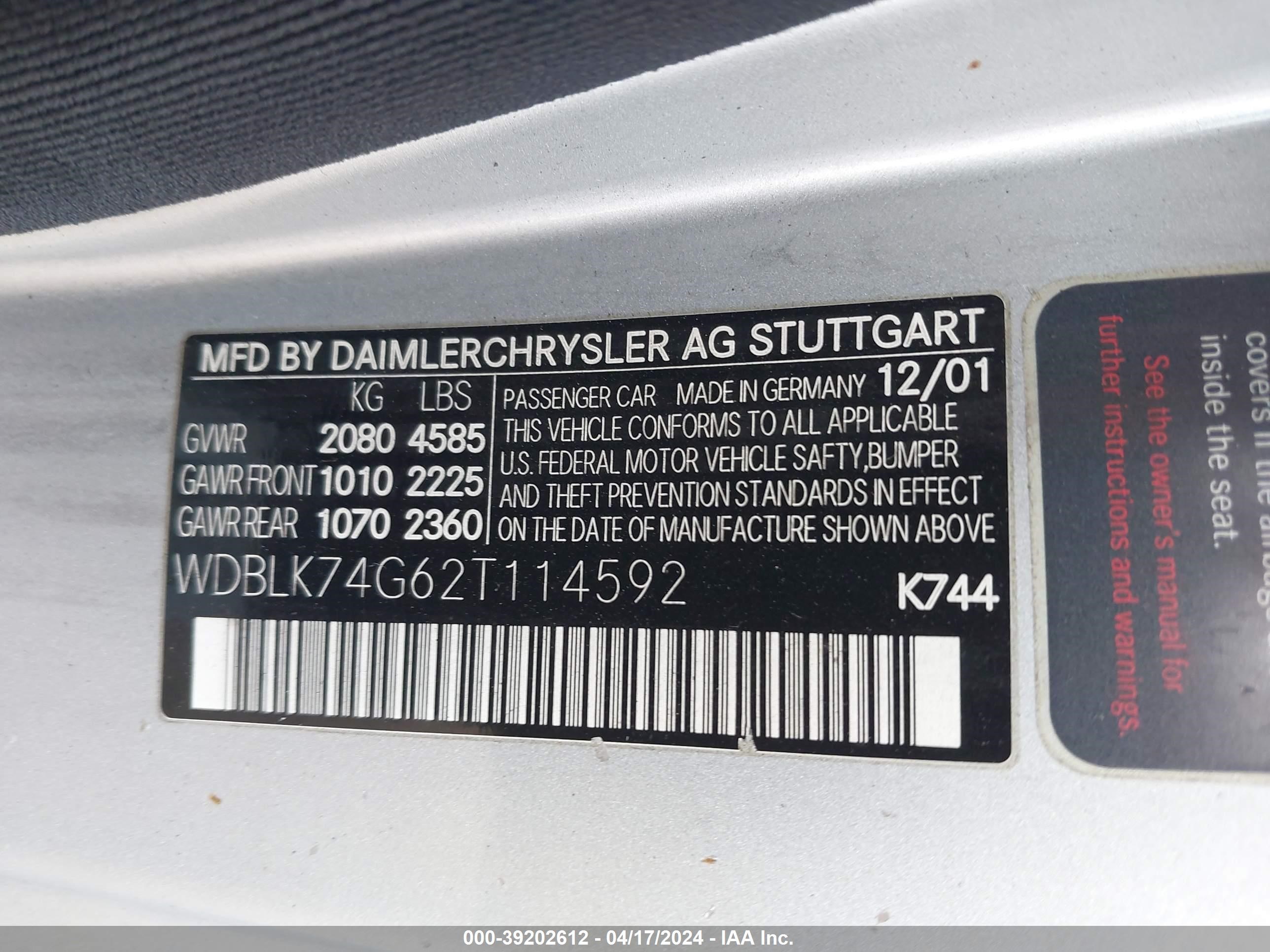 Photo 8 VIN: WDBLK74G62T114592 - MERCEDES-BENZ NULL 