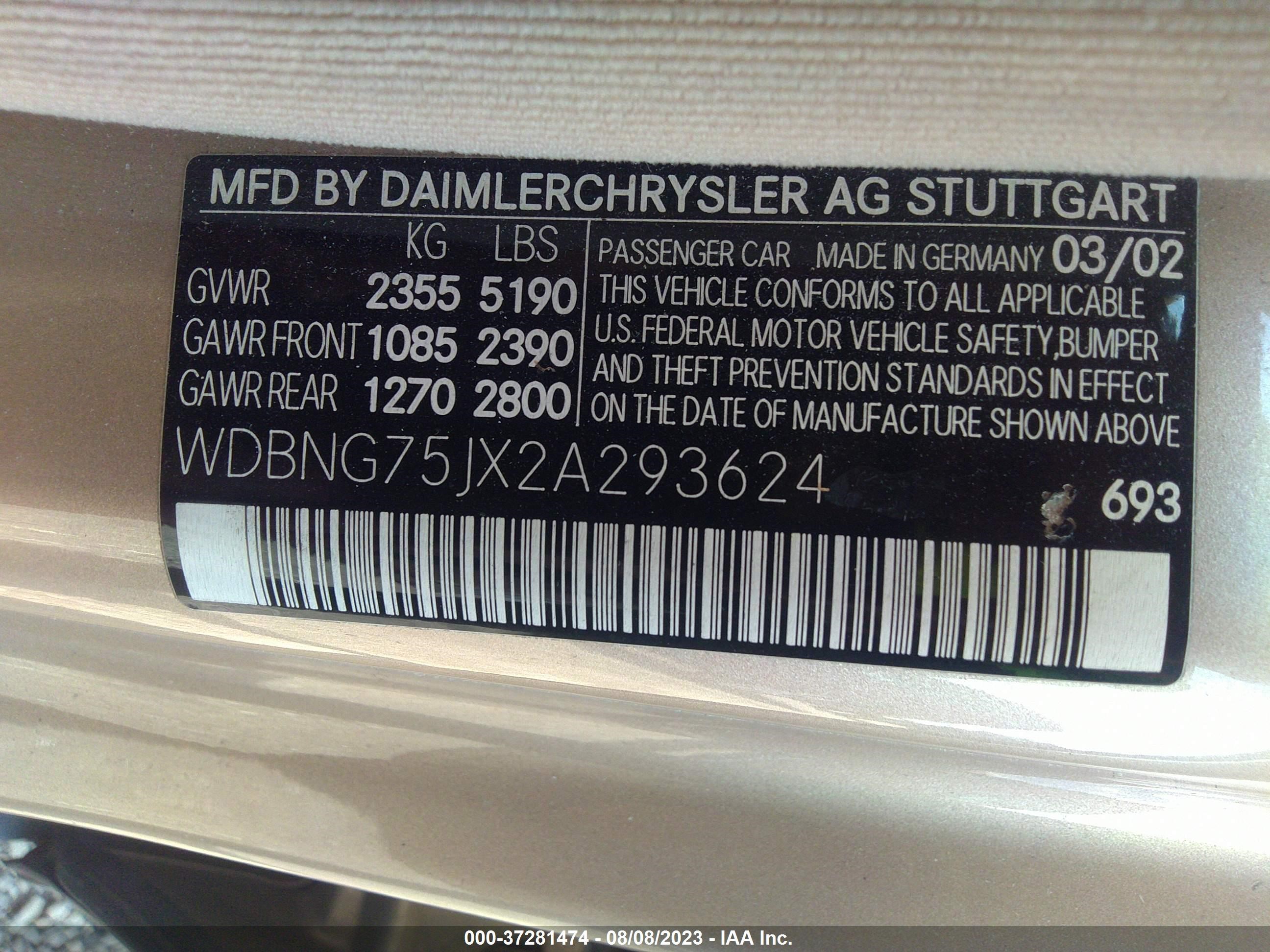 Photo 8 VIN: WDBNG75JX2A293624 - MERCEDES-BENZ S-KLASSE 