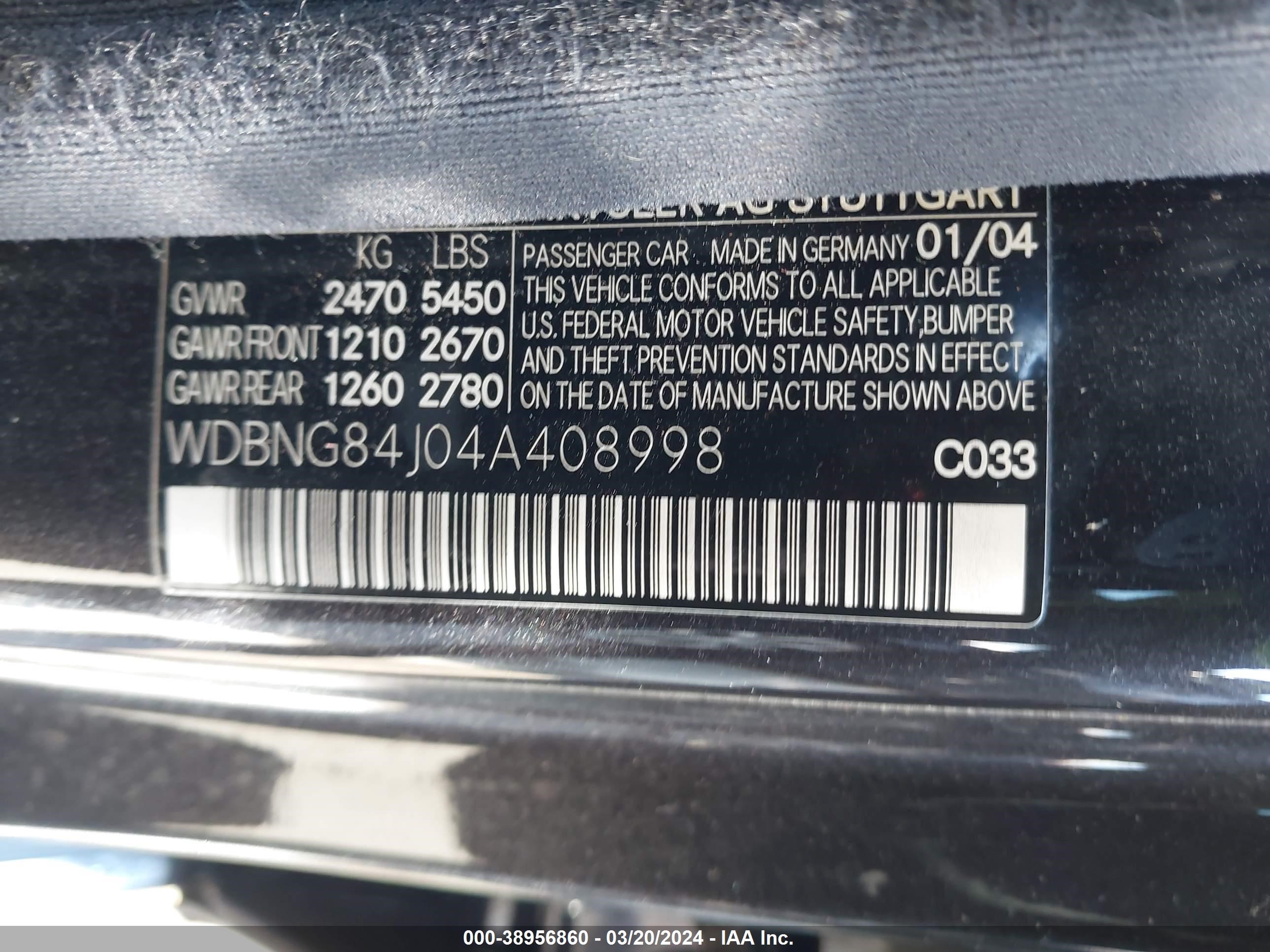 Photo 8 VIN: WDBNG84J04A408998 - MERCEDES-BENZ ALL 