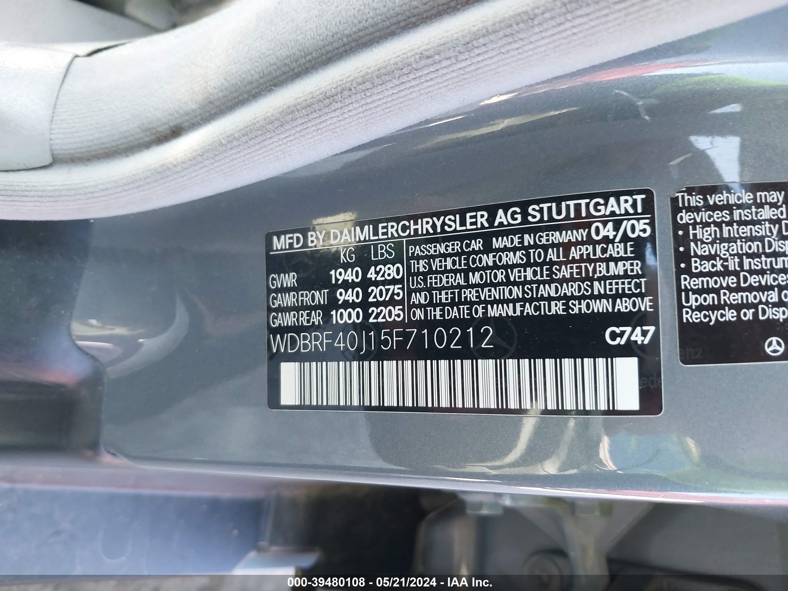 Photo 8 VIN: WDBRF40J15F710212 - MERCEDES-BENZ NULL 