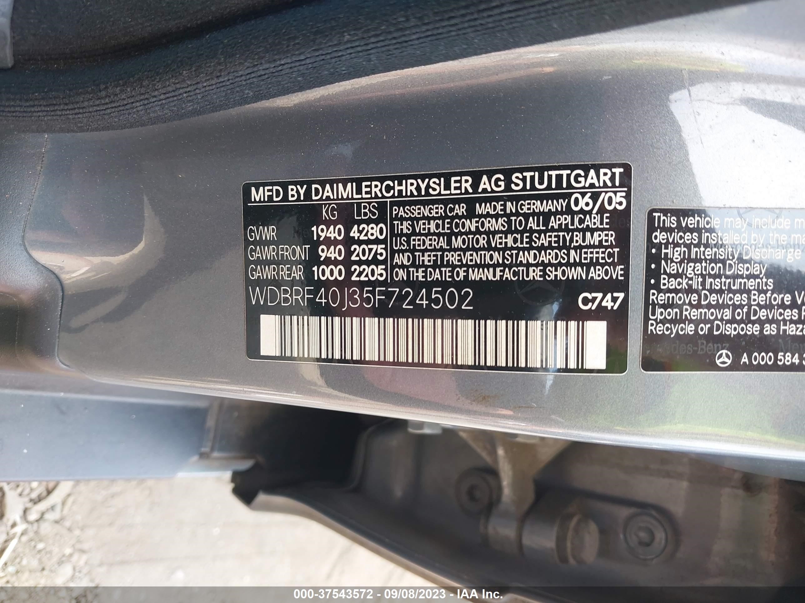 Photo 8 VIN: WDBRF40J35F724502 - MERCEDES-BENZ C-KLASSE 