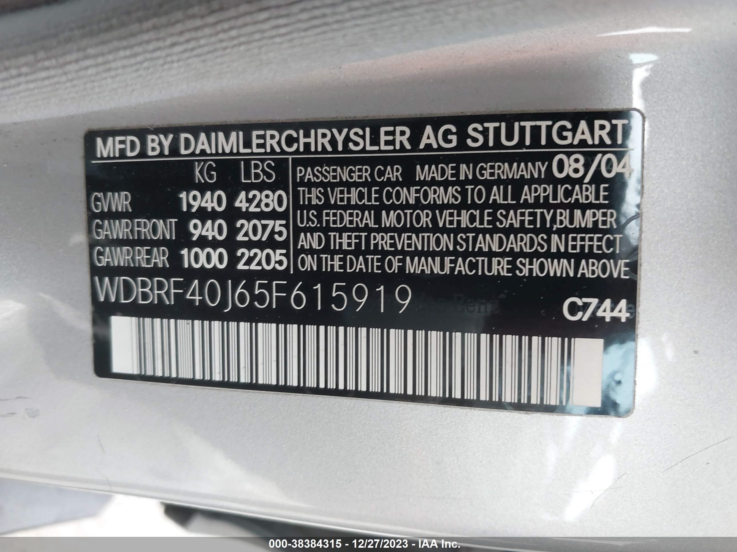 Photo 8 VIN: WDBRF40J65F615919 - MERCEDES-BENZ C-KLASSE 