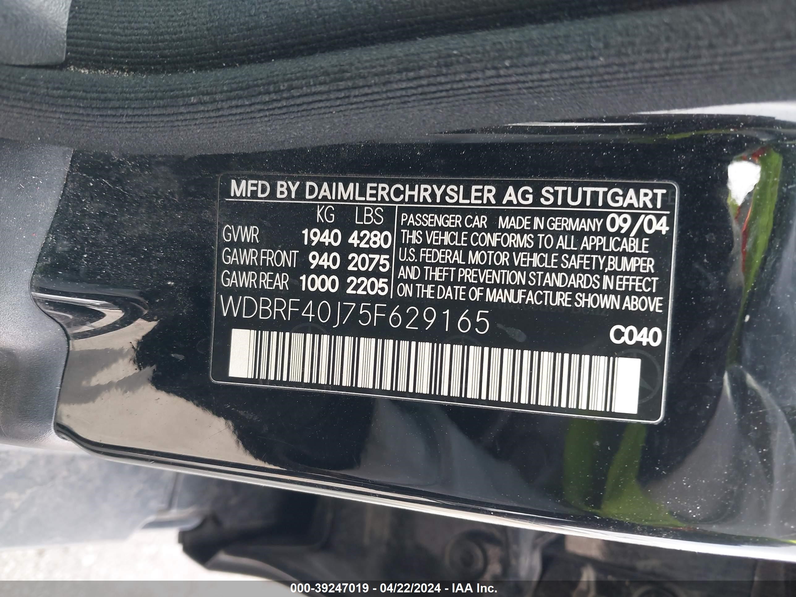 Photo 8 VIN: WDBRF40J75F629165 - MERCEDES-BENZ NULL 