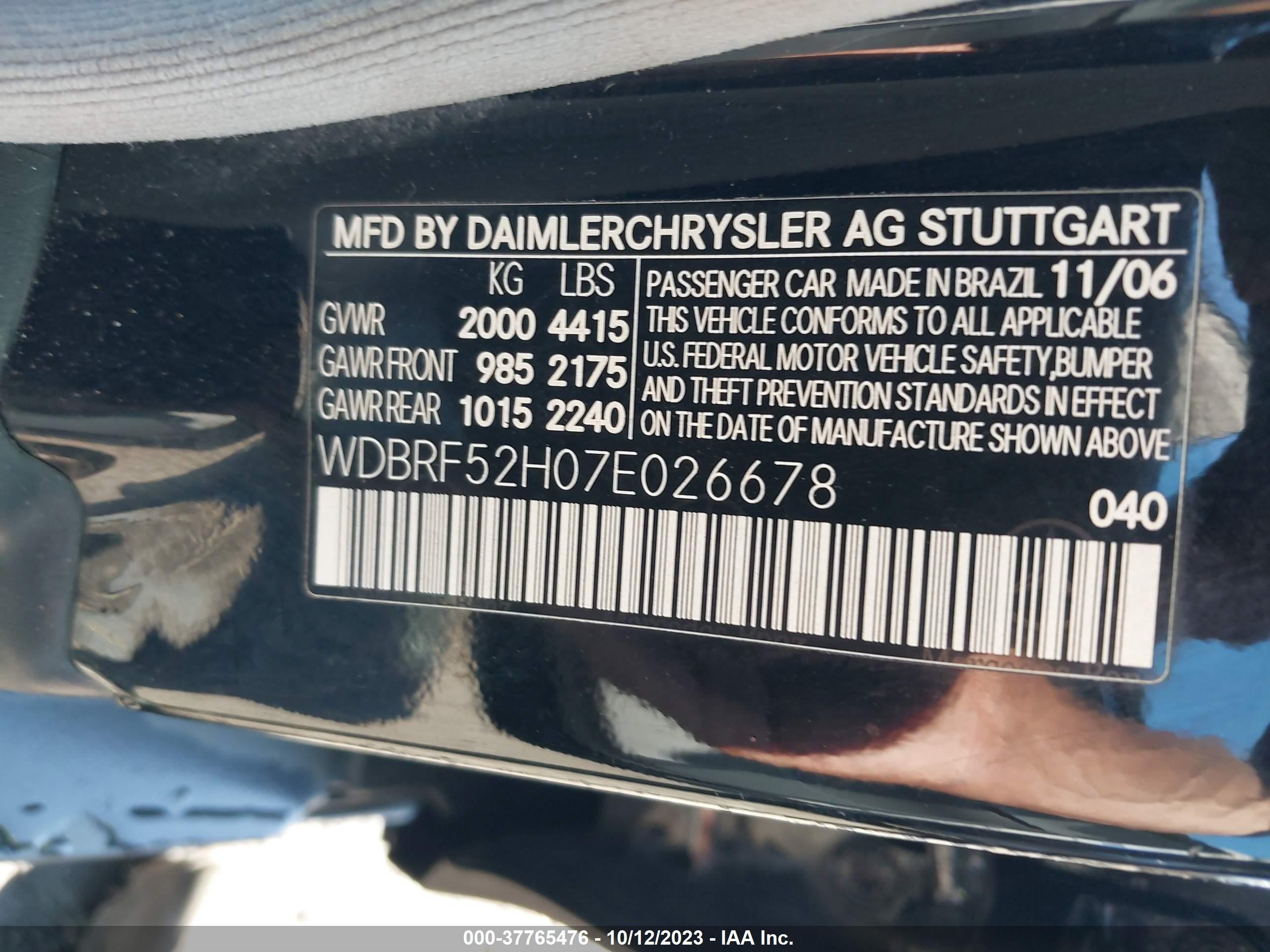 Photo 8 VIN: WDBRF52H07E026678 - MERCEDES-BENZ C-KLASSE 